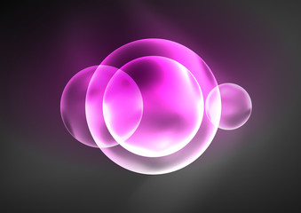 Glowing neon shiny transparent bubbles, glass circles or bio cell concept. Techno futuristic vector abstract background For Wallpaper, Banner, Background, Card, Book Illustration, landing page
