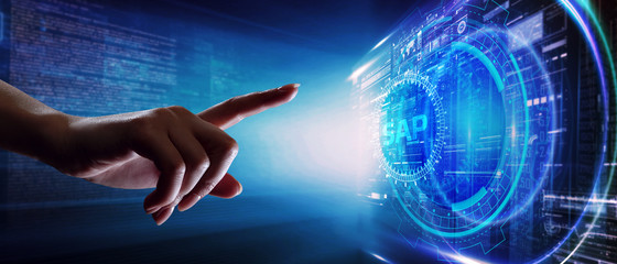 SAP System Software Automation concept on virtual screen data center. Business, modern technology, internet and networking concept.
