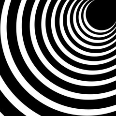 Black and white circular lines tunnel background.