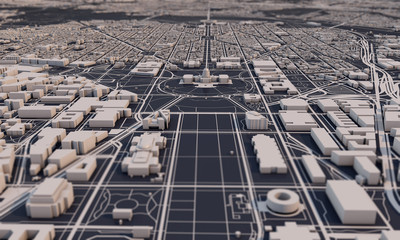 Washington DC city map 3D Rendering. Aerial satellite view.