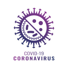 A coronavirus logo with an acronym of COVID-19 and a word of coronavirus is isolated on a white background. Flat vector illustration.