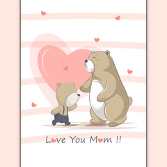 Illustration of mom and child bear for mother day card