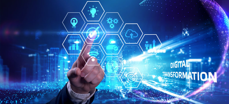 Concept of digitization of business processes and modern technology. Digital transformation.