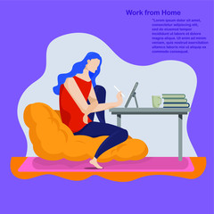 Businesswomen working from home, Flat color illustration design