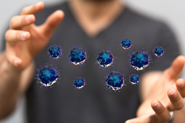 Group of virus cells. 3D illustration of virus cells.