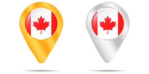 Map of pins with flag of Canada. On a white background