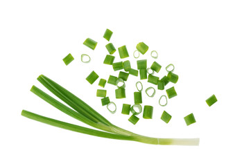 Fototapeta premium chopped green onions isolated on white background