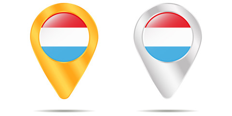 Map of pins with flag of Luxembourg. On a white background