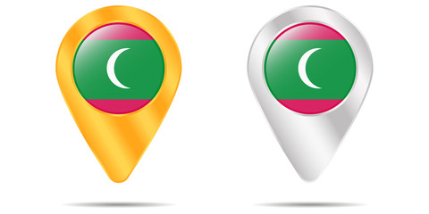 Map of pins with flag of Maldives. On a white background. Vector