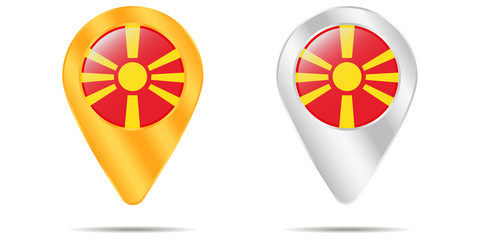 Map of pins with flag of North Macedonia. On a white background