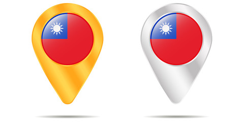 Map of pins with flag of Republic of China. On a white background