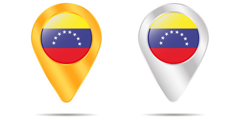 Map of pins with flag of Venezuela. On a white background