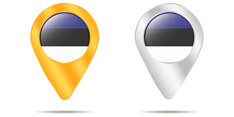 Map of pins with flag of Estonia. On a white background