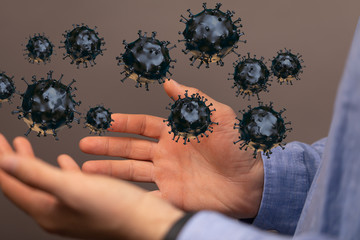 Group of virus cells. 3D illustration of virus cells.