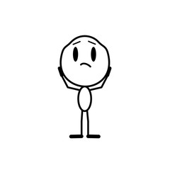 The man holds his head and is very upset about something. Cartoon character. Vector line illustration on a white background.