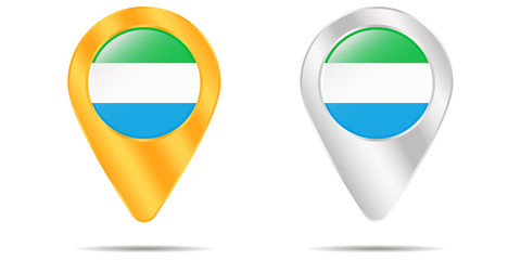 Map of pins with flag of Sierra Leone. On a white background