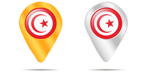 Map of pins with flag of Tunisia. On a white background