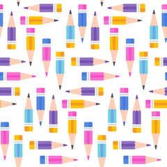 Seamless pattern of colored pencils. Cute baby background.