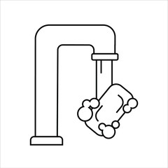 black icon faucet with water and soap hygiene on a white background vector simplified illustration 