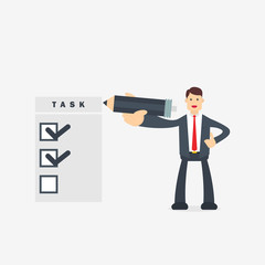 Businessman holds a pencil and Marks the Task