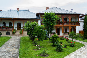 Fototapeta na wymiar Garden of the Orthodox monastery of Varatec, Romania, Europe.