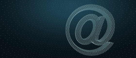 Email sign on blue wall background, banner, copy space. 3d illustration