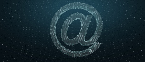 Email sign on blue wall background, banner, copy space. 3d illustration