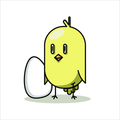 yellow chicken with egg on white background vector