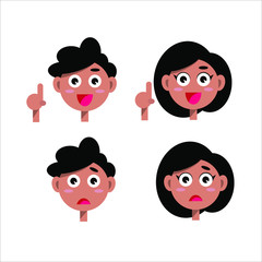 a man's head and a girl's face set of different emotions on a white background vector