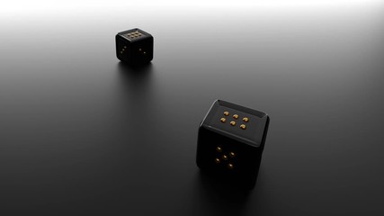Dice from the casino. Thrown black dice close-up on a dark background. - Powered by Adobe