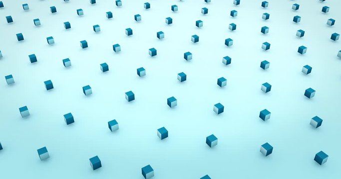 Abstract blue cubes rotating background animation. Seamless loop animation in 4K resolution.
