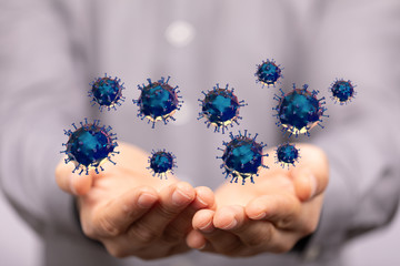 Group of virus cells. 3D illustration of virus cells.