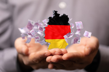 map of Germany. Wire frame 3D mesh polygonal network line, design.