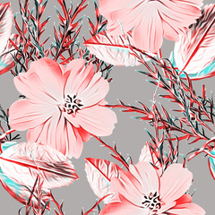Daffodile flowers with leaves, seamless pattern.
