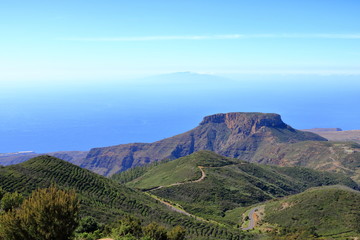 Fototapeta na wymiar La Gomera landscape, The tableland La Fortaleza, Canary islands, Spain, El Hierro in background
