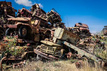 Crushed Soviet ZIL Cars on the Tank Graveyard in Asmara, Eritrea