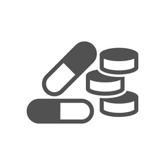 Tablets and capsules with powder icon in flat style.Vector illustration.