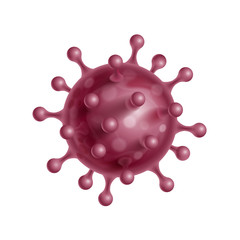 Coronavirus Cells or Bacteria Molecule. Virus COVID-19 Cell in Spherical Shape with Long Antennas. Abstract Illustration in Magenta Tints on White Background