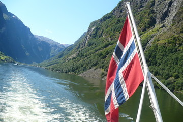 swiss flag and lake