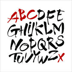 Vector Acrylic Brush Style Hand Drawn Alphabet Font. Calligraphy alphabet on a white background. Ink hand lettering.