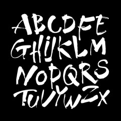 Vector Acrylic Brush Style Hand Drawn Alphabet Font. Calligraphy alphabet on a black background