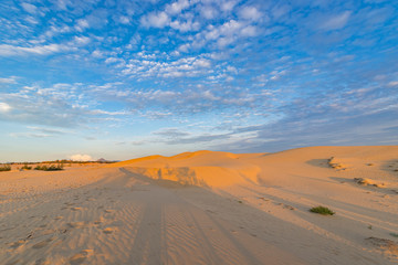 Fototapeta na wymiar Great sand dune under blue sky and beautiful textured clouds 