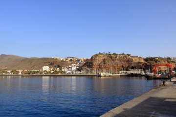 Fototapeta na wymiar January 31 2020 - Harbor in San Sebastian, La Gomera, Canary Islands, Spain: Harbour of the Town San Sebastian de la Gomera
