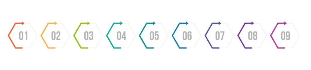 Minimal Business Infographics template. Timeline with 9 steps, options and marketing icons .Vector linear infographic with nine conected elements. Can be use for presentation.