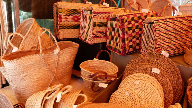 Wicker basket on a market stall
