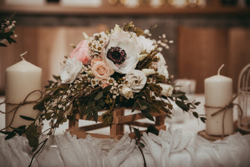 Wedding details, table decorations and flowers