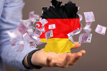 map of Germany. Wire frame 3D mesh polygonal network line, design.