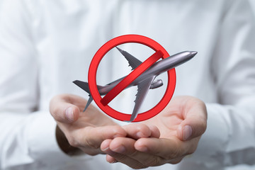 No flying symbol on white background with prohibit sign vector on isolated white background.