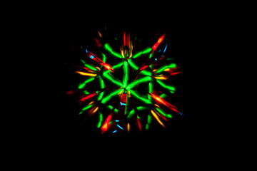 3D rendering or 3D illustration. Abstract lights in circular pattern. Selective focus in the center. Lights in the shape of a circular mandala. Long exposition.