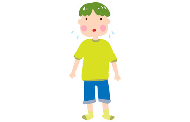 汗をかいて困っている男の子のイラスト
